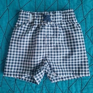RuggedButts 3-6‎ Months Navy Blue & White Gingham Mesh Lined Swim Shorts Trunks